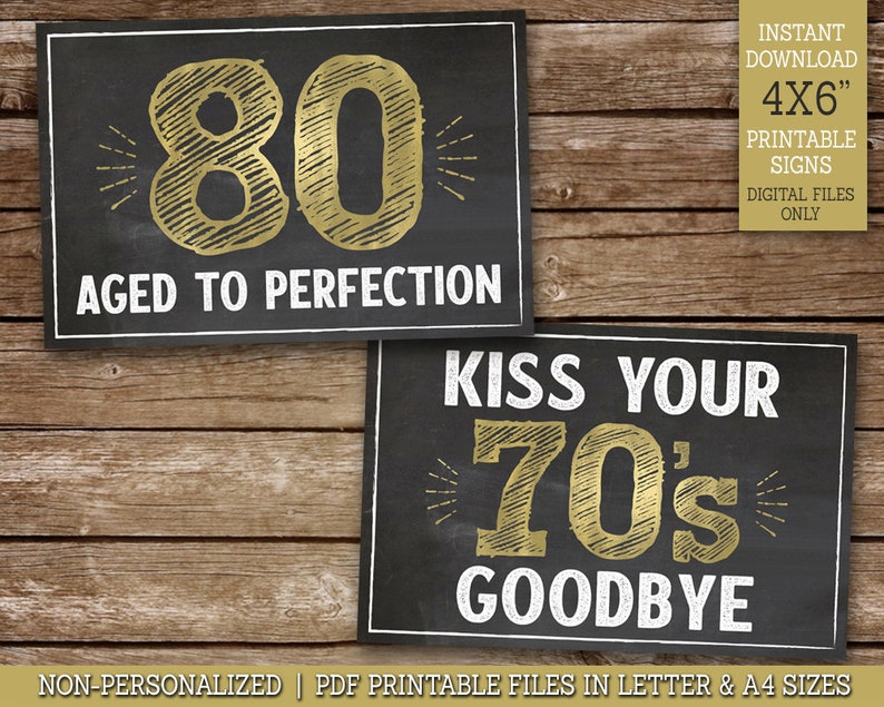 80th Birthday Signs PRINTABLE, 80 Aged to Perfection, Cheers to 80 Years, 80 Sucks, 80 Blows, 80th Party Decor, Instant Download G80 image 2