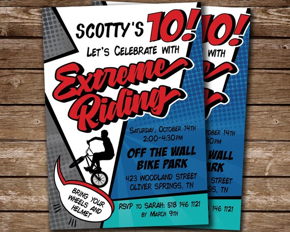 Bike and Skateboard Party Invite, Skating Scooting BMX Biking DIGITAL Invitation for Extreme Riding Party Il_570xn
