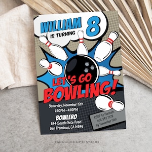 Bowling Birthday Invitation for Boy EDITABLE Let's Go Bowling Instant Download Bowling Party Invite, Printable, Edit in Corjl BB1