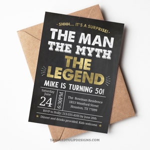 Surprise The Man The Myth The Legend 50th Birthday Invitation Editable Surprise Party Invite Digital Download Corjl MM50 BG50