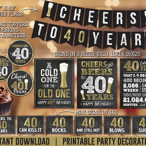 Printable 40th Birthday Party Decorations 40th Birthday - Etsy