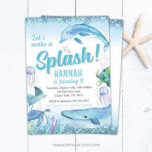 Under the Sea Birthday Invitation Editable Dolphin Splash Birthday Party Invite Girl Digital Download PRINTABLE Corjl DO2