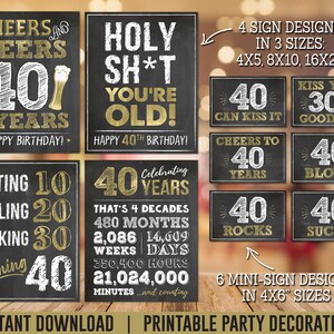 40th Birthday Party Decorations, Cheers and Beers to 40 Years PRINTABLE Birthday Signs, Cheers to 40 Years, Instant Download BG40