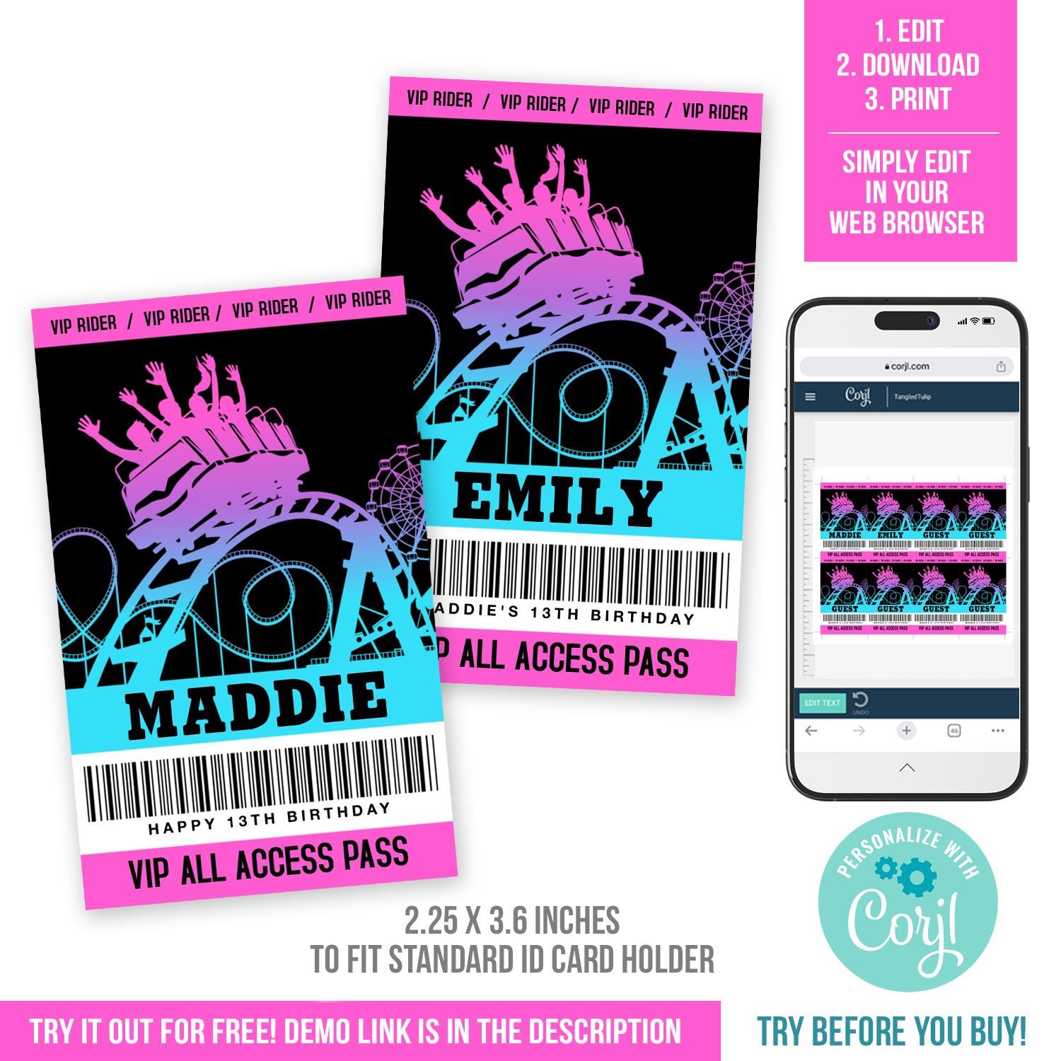 Amusement Park VIP Badge | Theme Park Birthday Name Badge