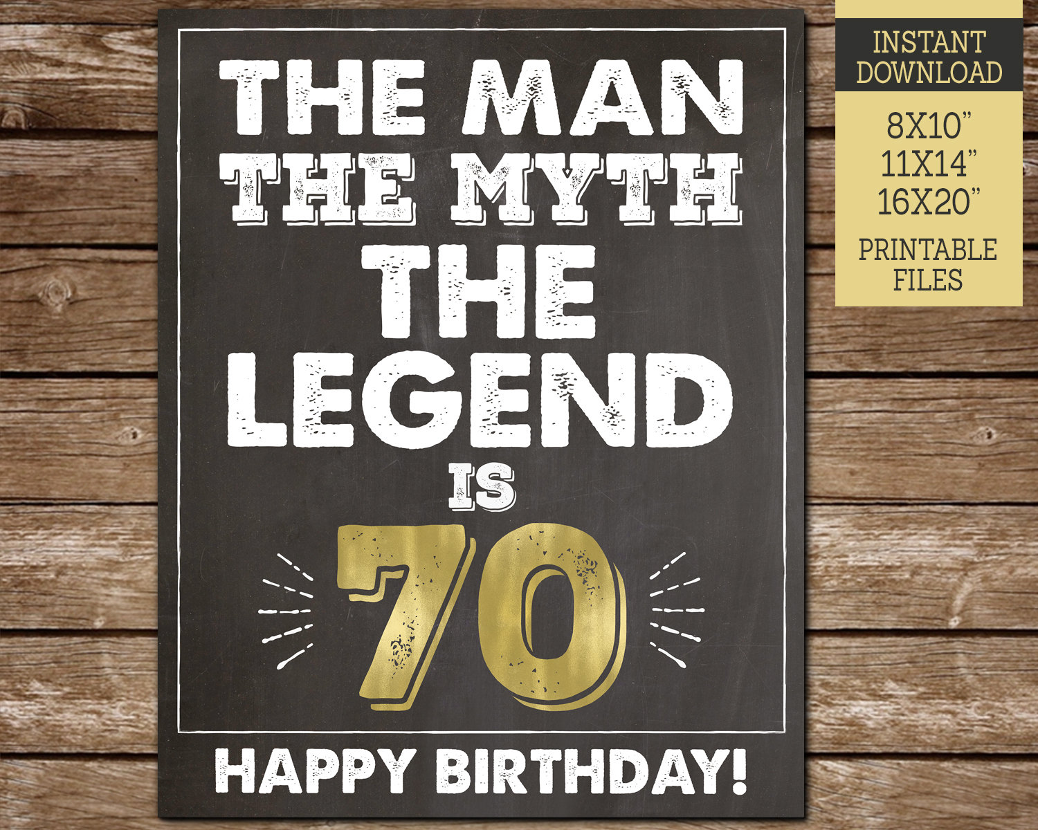 Buy The Man the Myth the Legend 70th Birthday Sign Gold and Online ...