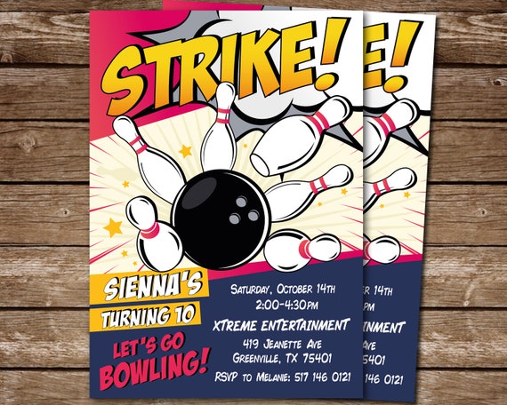 Tenpin Bowling Party Invite, Bowling Birthday Digital Invitation, Bowling, Strike, Pins, PRINTABLE Birthday Party, Boys or Girls Il_570xn