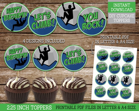 Climbing Party Cupcake Toppers, PRINTABLE Rock Climbing Theme Cupcake Toppers for Boys Party ...