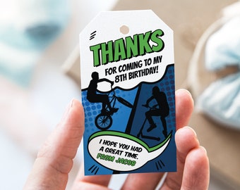 Editable Bike Scooter Thank You Tag Template Boy BMX Party Favor Tags Birthday Decorations Printable Digital Download Corjl BS3