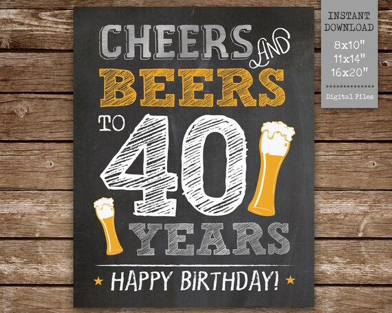Cheers And Beers To 40 Years Printable Sign 40th Birthday Etsy