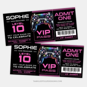Bearbeitbares Mädchen-Spieler-Geburtstagseinladungsticket, Spiel-Truck-Party-Kartenvorlage, Mädchen-Gaming-Digital-Einladungskarte, Controller, Corjl GA1