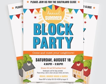 Summer Block Party Invitation | Community Neighborhood Party | Printable Editable Template | Instant Download