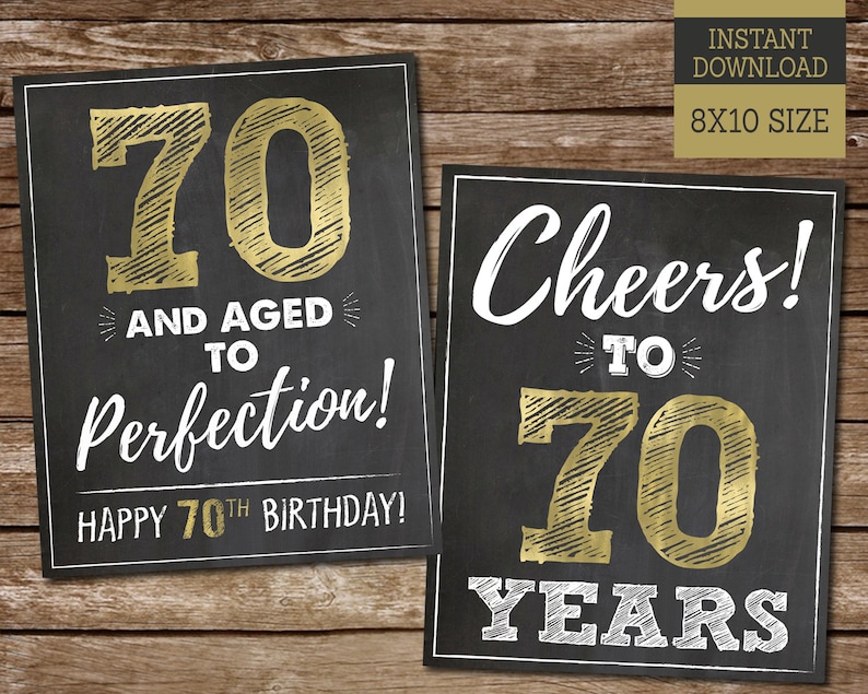 70th Birthday Sign | Gold Chalkboard Party Decor | Printable Birthday ...