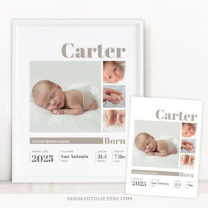 Baby Birth Stats Sign | Personalized Neutral Newborn Photo Nursery Poster | Printable Editable Template | Instant Download BAB1