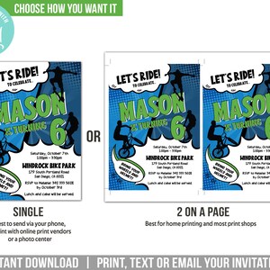Bike Birthday Invitation | Boy Comic Style BMX Bike Skateboard Scooter Party Invite | Printable Editable Template | Instant Download BS3 image 4