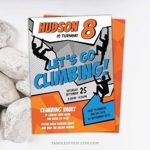 Climbing Birthday Invitation for Boys Editable Rock Climb Party Invite Orange Digital Download PRINTABLE CL1