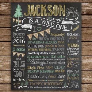 Wild One Birthday Chalkboard, 1st Birthday Chalkboard, Bears, Mountains, Trees, Arrows, Printable Chalk Poster, Wild One Party Theme