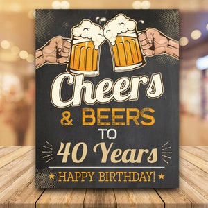 Cheers and Beers to 40 Years Birthday Chalkboard Sign 40th Man Vintage Party Decorations Instant Download PRINTABLE BV40 image 3