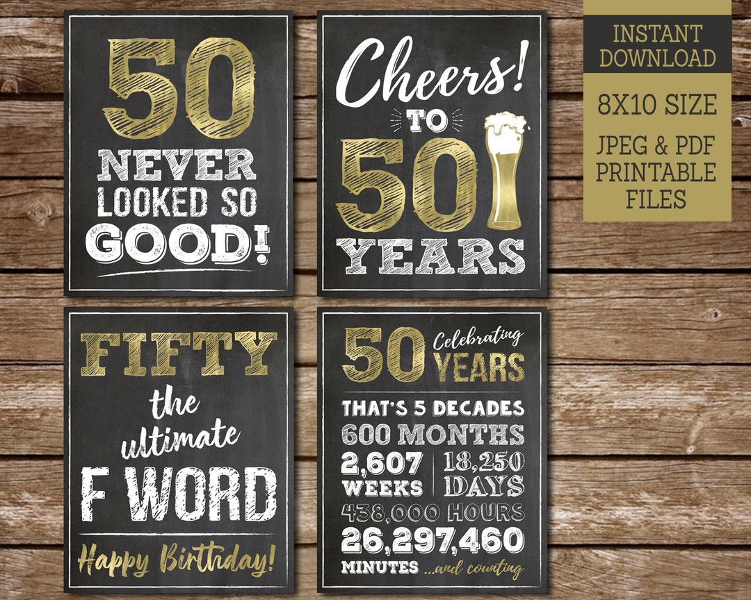 50th Birthday Sign Pack, 50th Birthday PRINTABLE Signs, Cheers to 50 ...
