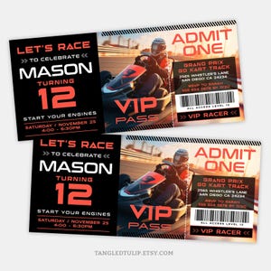 Editable Go-Kart Birthday Invitation Ticket, Go-Cart Racing Party Ticket Template, VIP Racer Ticket Digital Invite, Corjl GOK1