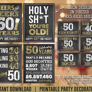 50th Birthday Party Decorations Cheers and Beers to 50 Years Gold Man Chalkboard Signs Centerpiece Instant Download PRINTABLE BG50