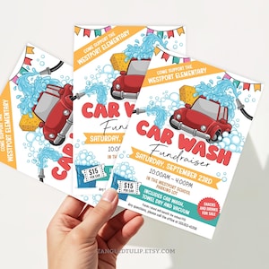 Car Wash Fundraiser Flyer and Poster Template, Editable Car Wash Flyer, School PTO, Car Wash, Printable Invitation Announcement CWF1