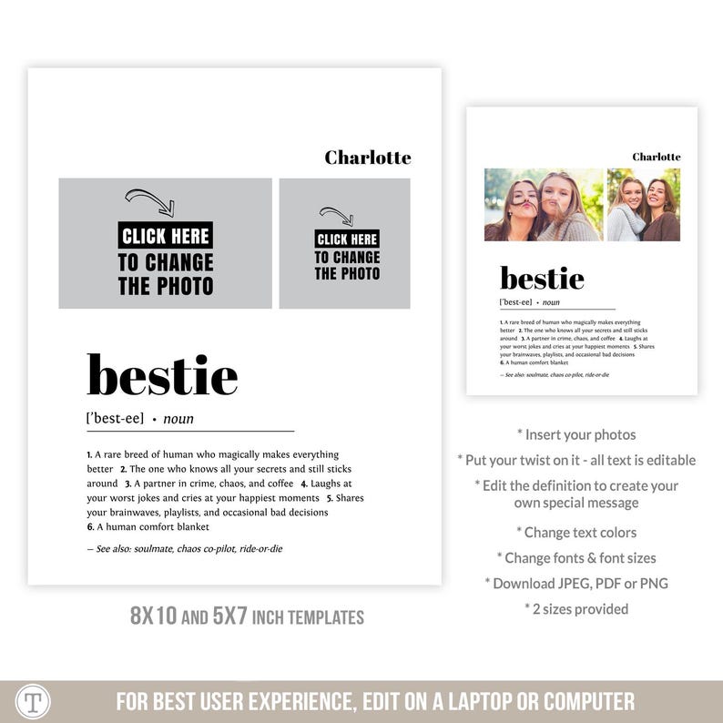 Editable Bestie Definition Sign With Photos: Best Friend Dictionary ...