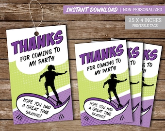 Girls Skateboarding Theme Favor Tags, PRINTABLE Skater Girl Thank You Tags, Sk8er Girl Birthday, Instant Download Favor Tags SK2