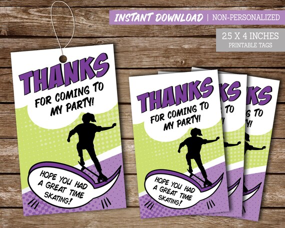 Girls Skateboarding Theme Favor Tags, PRINTABLE Skater Girl Thank You Tags, Sk8er Girl Birthday, Instant Download Favor Tags Il_570xn