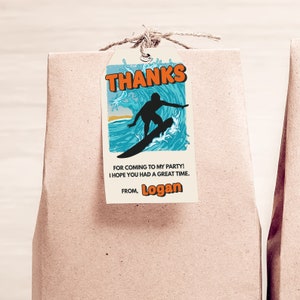 Surfing Birthday Thank You Tags Surf Party Favor Tag Boy Editable Beach Decorations Instant Download PRINTABLE Corjl SO1