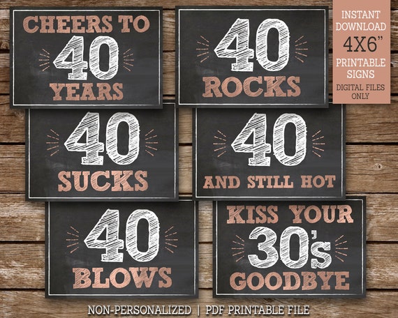 40th Birthday Signs, 40 Sucks, 40 Rocks, 40 Blows, Cheers to 40 Years, 40th Party Decor, Rose Gold, Printable, Instant Download Il_570xn