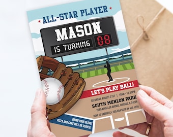 Baseball Birthday Invitation | Boy Baseball All-Star Birthday Party Invite | Printable Editable Template | Instant Download BAS1