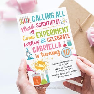 Girl Science Birthday Invitation: Mad Scientist Theme Party for Girls (Digital Invite) SCI1