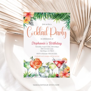 Invito per un cocktail party tropicale, Invito di compleanno per cocktail estivi modificabili, Cocktail Aperol, Cosmopolitan, Download istantaneo, Corjl CP1