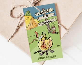 Camping Birthday Thank You Favor Tags | Campout Party Favor Tag Template | Editable Printable | Instant Download CAM1
