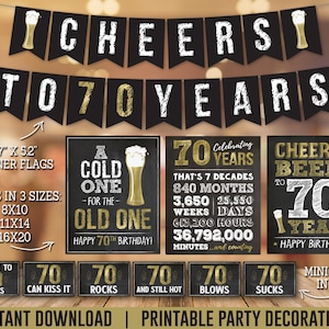 70th Birthday Decorations, PRINTABLE Cheers to 70 Years Party Decor, Cheers to 70 Years, Instant Download BG70