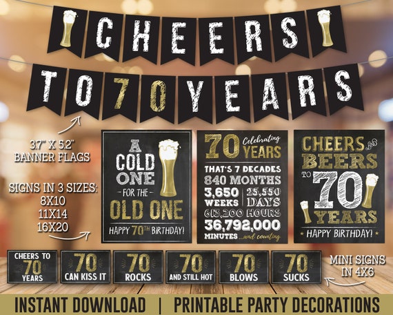 70th Birthday Party Decor PRINTABLE Cheers To 70 Years Birthday 