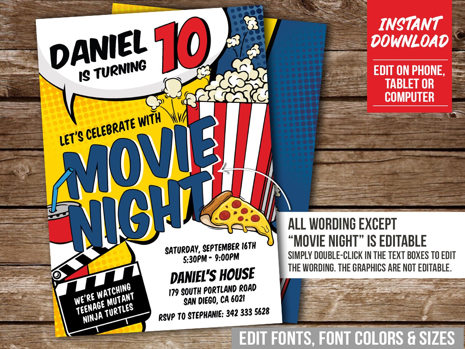12 Biglietti D'Invito Per Festa Di Compleanno A Tema Cinema/Popcorn, Con 12 Buste E 12 Adesivi, Formato Cartolina A6, Stampa Lucida, Made In Germany - 2