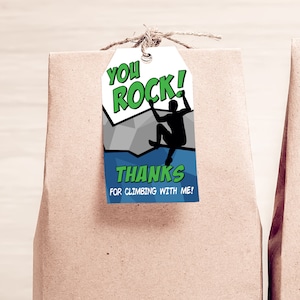 Climbing Birthday Party Tags, YOU ROCK Thank You Tags for Boys Climbing Party, Rock Climbing Printable, Instant Download CL5