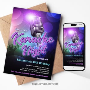 Editable Karaoke Party Invitation, Adult Karaoke Birthday Invite, Karaoke Night Invitation Template, Digital Karaoke Invite for Her KAR1