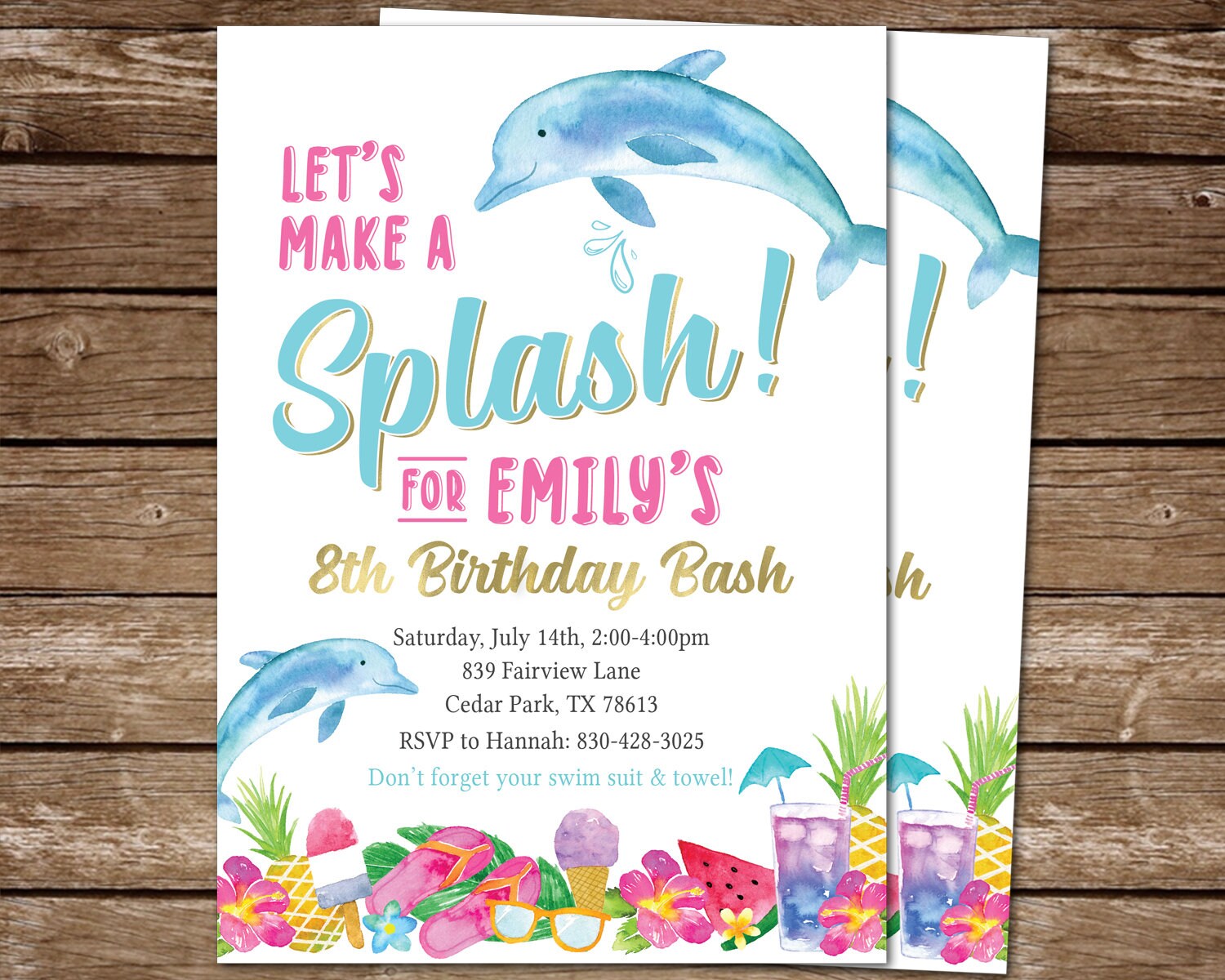 Dolphin Party Invitation For Girls Make A Splash Party Etsy 日本
