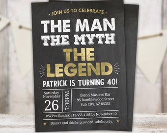 The Man The Myth The Legend Birthday Invitation EDITABLE Gold Party Invite Any Age 40th 50th 60th Digital PRINTABLE MM50 MM40