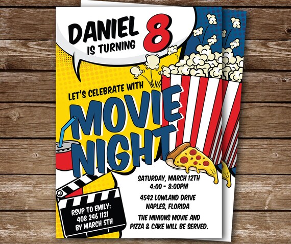 Movie Night Birthday Invitation, Pizza and Movies Party Invite, Digital ...