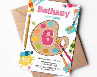 Art Birthday Invitation | Girl Artist Palette Birthday Party Invite | Printable Editable Template | Instant Download AR1