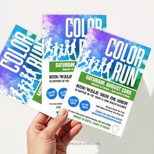 Editable Color Run Invitation Flyer and Poster, Colour Run Walk Flyer Template, Color Run, 5k 10k Running Race Flyer FRW1