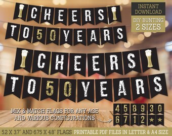 Proost op de 50e verjaardagsbanner | Feestdecoratie 50e verjaardag bier | Afdrukbare feestbanner | Directe download BG50