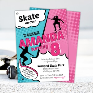 Skateboarding Birthday Invitation for a Skater Girl Skateboard Party Invite Instant Download Printable EDITABLE Corjl SK2