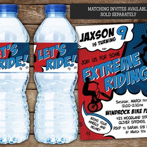 Water Bottle Labels for Biker Skater Scooter Party, PRINTABLE Bottle Labels for Extreme Riding Party, Boys Birthday Party Decor BS1 image 3