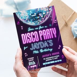 Disco Birthday Invitation | Girl Disco Dance Birthday Party Invite | Printable Editable Template | Instant Download GLO1