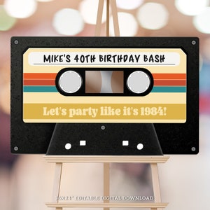 Cartello con musicassetta modificabile, decorazione per compleanno a tema mixtape, grande accessorio fotografico, 40° compleanno, festa anni '80, download digitale, VC1 stampabile