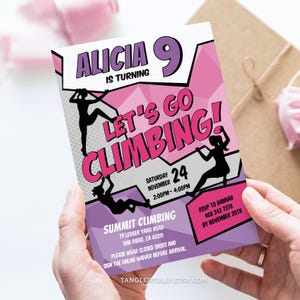 Editable Rock Climbing Birthday Invitation Girl Indoor Clip Climb Party Invite Purple PRINTABLE Instant Download Corjl CL3